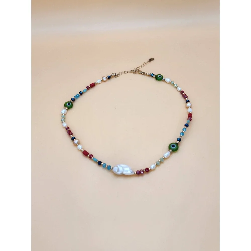 MAYOL Signed Baroque Pearls 24k Gold Plated, Semiprecious & Glass Beads Necklace